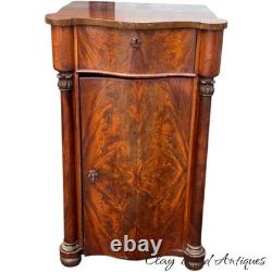 Antique flame mahogany empire liquor cabinet side table night stand serpentine