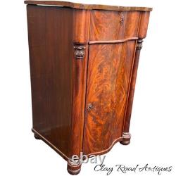 Antique flame mahogany empire liquor cabinet side table night stand serpentine