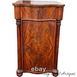 Antique flame mahogany empire liquor cabinet side table night stand serpentine