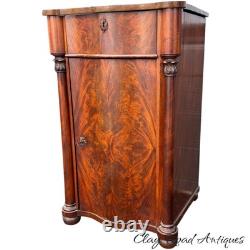 Antique flame mahogany empire liquor cabinet side table night stand serpentine