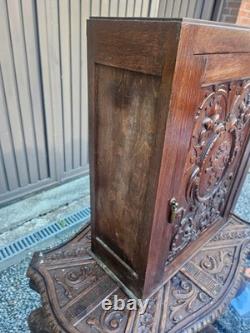 Antique flemish wood wall apothecary cabinet heraldic lion decor