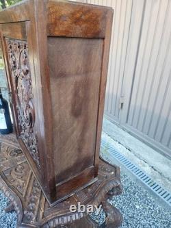 Antique flemish wood wall apothecary cabinet heraldic lion decor
