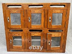 Antique french block of 6 mailboxes early 1900's wood oak