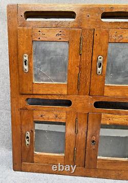 Antique french block of 6 mailboxes early 1900's wood oak