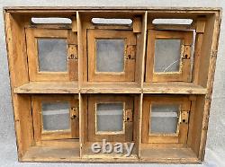 Antique french block of 6 mailboxes early 1900's wood oak