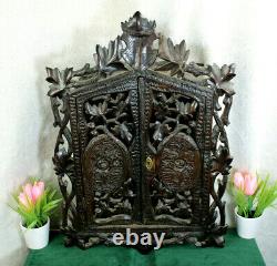 Antique german black forest wood carved apothecary wall cabinet rare 1900s