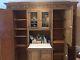Antique Kitchen Cabinet Hutch. Unknown Maker. Ash Brown Color. Stained Glass