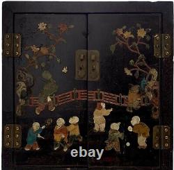 Antique lacquered Box Cabinet Chinoiserie Oriental Collectibles Decor