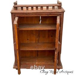 Antique large Hanging tramp art cabinet victorian 2 door chip carved 1890