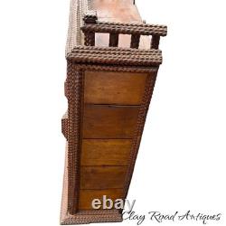 Antique large Hanging tramp art cabinet victorian 2 door chip carved 1890