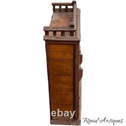 Antique large Hanging tramp art cabinet victorian 2 door chip carved 1890