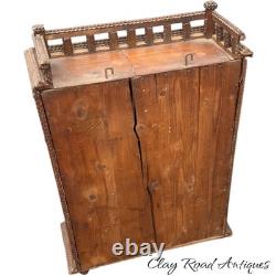 Antique large Hanging tramp art cabinet victorian 2 door chip carved 1890