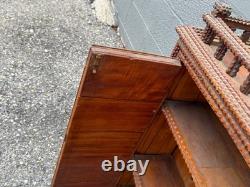 Antique large Hanging tramp art cabinet victorian 2 door chip carved 1890