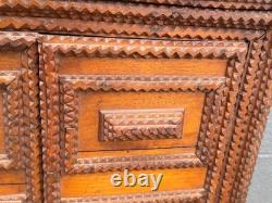 Antique large Hanging tramp art cabinet victorian 2 door chip carved 1890
