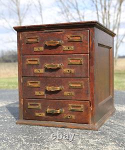 Antique library Card Catalog 4 drawer oak Cabinet wood file box brass pulls