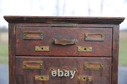 Antique library Card Catalog 4 drawer oak Cabinet wood file box brass pulls
