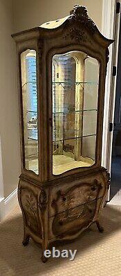 Antique lighted French Vitrine Curio Cabinet with2 drawers&3 shelves hand painted