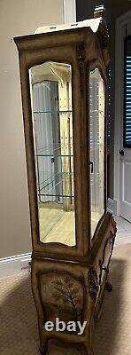 Antique lighted French Vitrine Curio Cabinet with2 drawers&3 shelves hand painted