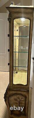 Antique lighted French Vitrine Curio Cabinet with2 drawers&3 shelves hand painted
