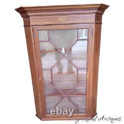 Antique mahogany hanging corner cupboard cabinet inlaid Georgian 1800s