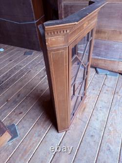 Antique mahogany hanging corner cupboard cabinet inlaid Georgian 1800s