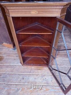 Antique mahogany hanging corner cupboard cabinet inlaid Georgian 1800s