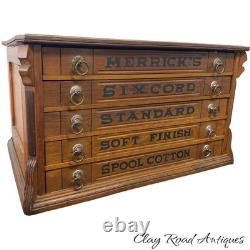 Antique merricks victorian walnut spool cabinet five drawer country store