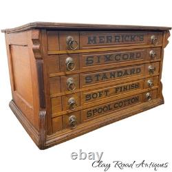 Antique merricks victorian walnut spool cabinet five drawer country store