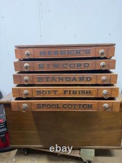 Antique merricks victorian walnut spool cabinet five drawer country store