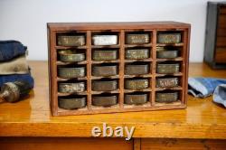 Antique nut bolt bin wood cabinet metal tray watchmaker typeset industrial VTG