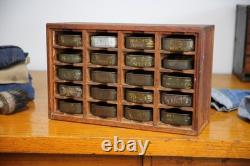 Antique nut bolt bin wood cabinet metal tray watchmaker typeset industrial VTG