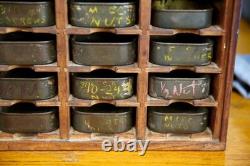 Antique nut bolt bin wood cabinet metal tray watchmaker typeset industrial VTG