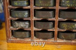 Antique nut bolt bin wood cabinet metal tray watchmaker typeset industrial VTG