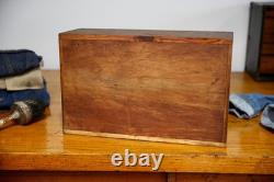 Antique nut bolt bin wood cabinet metal tray watchmaker typeset industrial VTG