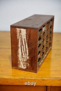 Antique nut bolt bin wood cabinet metal tray watchmaker typeset industrial VTG