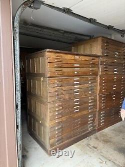 Antique oak 5 drawer flat file cabinet