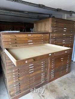 Antique oak 5 drawer flat file cabinet