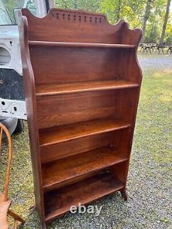 Antique oak jelly crock shelf country cabinet open bookcase 1890s great look