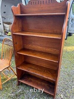 Antique oak jelly crock shelf country cabinet open bookcase 1890s great look