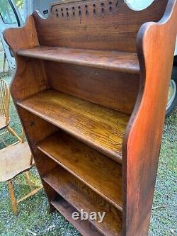 Antique oak jelly crock shelf country cabinet open bookcase 1890s great look