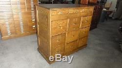 Antique oak office 12 drawer file cabinet, attorney, lawyer, banker, broker