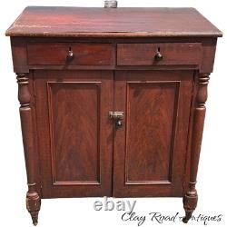 Antique paint decorated country store primitive stand table cabinet cupboard