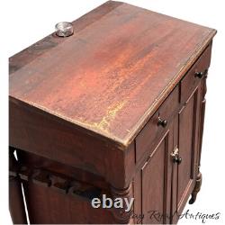 Antique paint decorated primitive country store cabinet cupboard podium folky