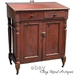 Antique paint decorated primitive country store cabinet cupboard podium folky