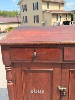 Antique paint decorated primitive country store cabinet cupboard podium folky