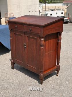 Antique paint decorated primitive country store cabinet cupboard podium folky