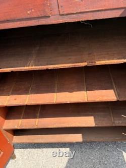 Antique paint decorated primitive country store cabinet cupboard podium folky