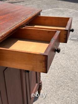 Antique paint decorated primitive country store cabinet cupboard podium folky