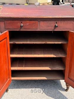 Antique paint decorated primitive country store cabinet cupboard podium folky