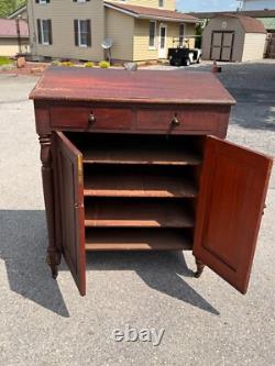 Antique paint decorated primitive country store cabinet cupboard podium folky